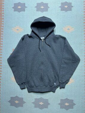 Vtg discus athletic hoodie sweatshirt full zip blank dark gray soft men’s medium
